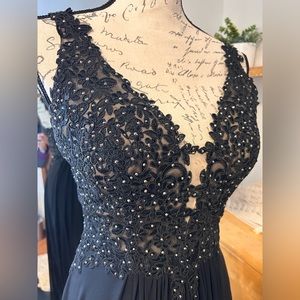 Faviana Black Lace & Rhinestone Gown